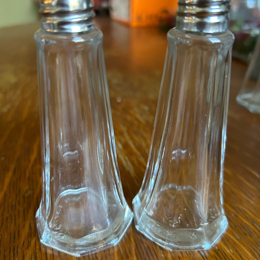 Vintage Clear Glass Eight Sided Salt and Pepper Shakers